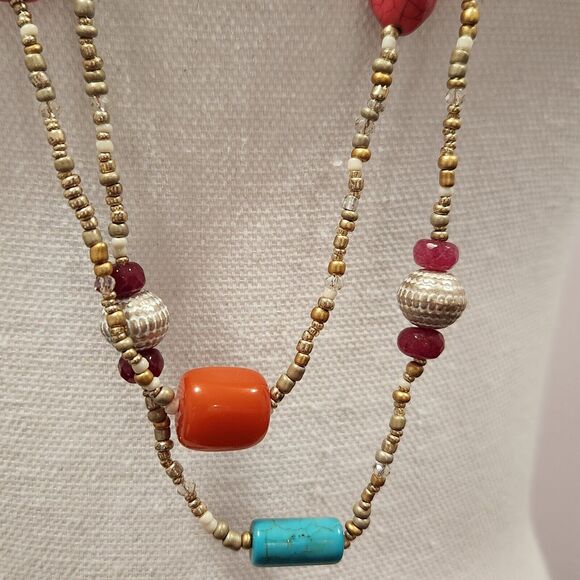 Chico's Colorful Necklace 2 Layer Multicolor Stone Beads 34" NWT - Picture 4 of 8